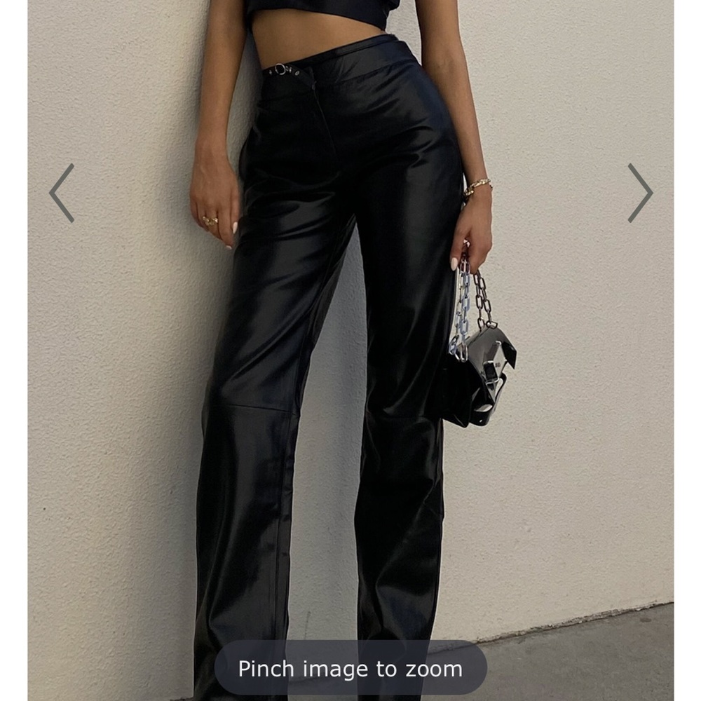 Lioness CRISS CROSS VEGAN FAUX LEATHER PANT IN BLACK